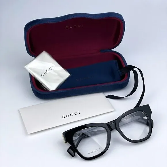NEW Gucci GG1133O 003 Shiny Black Cat Eye Women LOGO Eyeglasses